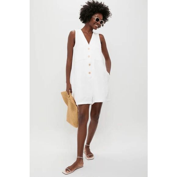 Tuckernuck White Textured Sleeveless Button Up Myla Romper Women's Size XS - Picture 1 of 6